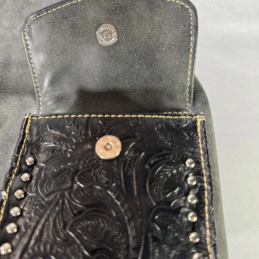 Montana West Womens Western Tooled Studded Backpack Purse Charcoal Gray Black